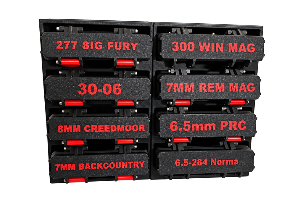 Two connected case racks with background removed