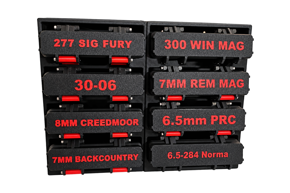 Two connected case racks with background removed